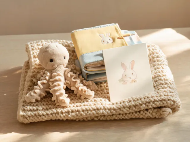 Baby shower gift bundle with Lamaze style toys
