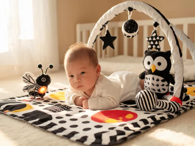 Newborn tummy time with soft Lamaze play mat