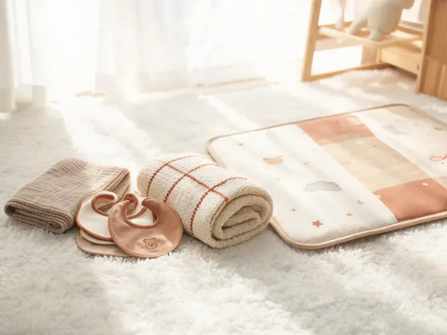 Soft nursery textile essentials neatly arranged