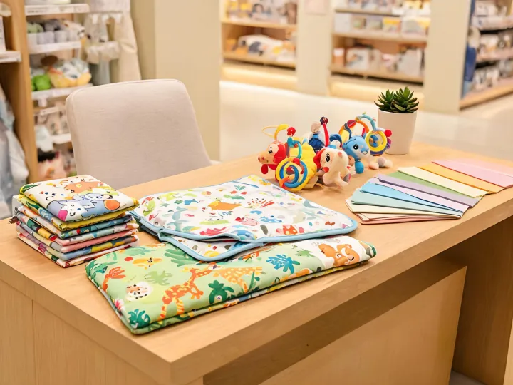 Lamaze service team arranging baby play samples